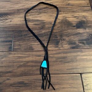 Black Braided Necklace with Turquoise Accent
